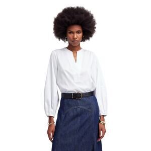 NWT Madewell NS437 White V-Neck Cotton Top XS Puff Sleeve Stretch